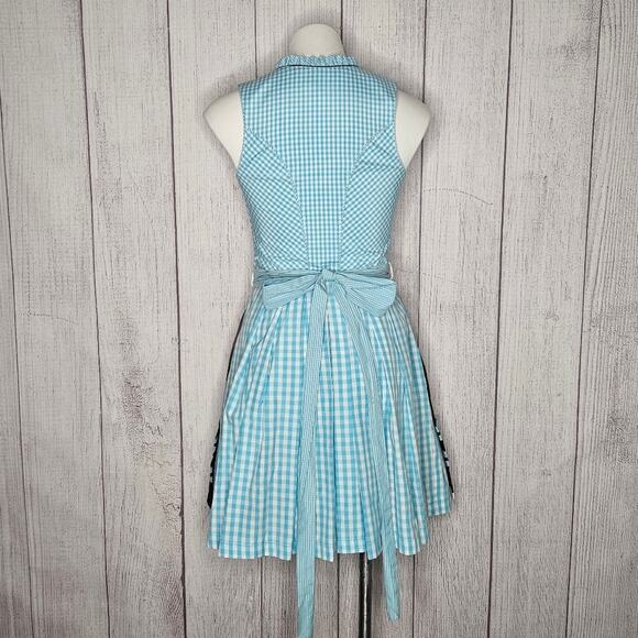 Country Line Dirndl & Matching Apron- Blue & White Gingham w Bling, sz 34 (US 4) - Picture 7 of 9